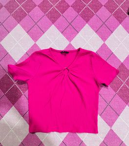 Hot Pink Ribbed Ring Detail Top