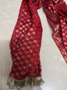 Rich Crimson Red Brocade Dupatta with Gold Paisley