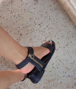 Stylish Black wedge with Gold Zipper