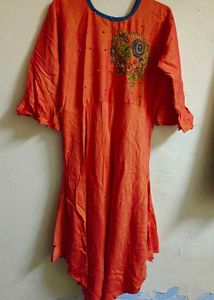 Vibrant Orange Kurta with Embroidery