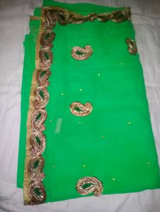 Beautiful Green Embroidered Saree