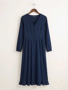 Navy Blue Button-Front Midi Dress