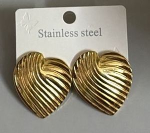 Statement Gold Heart Earrings - Stainless Steel