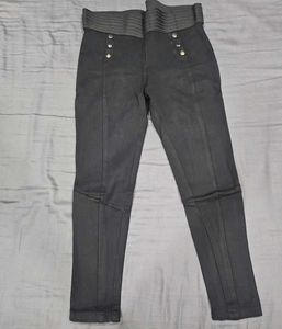 Black High-Waist Button Detail Pants