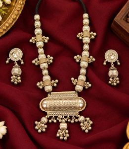 Ethnic Silver Necklace & Earrings Set