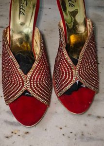 Red & Gold Bejeweled Mules