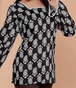 Stylish Black &amp; White Printed Kurta