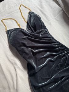 Elegant Velvet long gown dress with Chain Straps