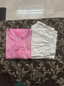 Pink chikankari kurta with white plazo