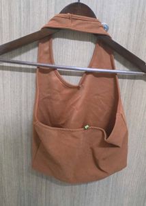 Brown Halter Neck Crop Top