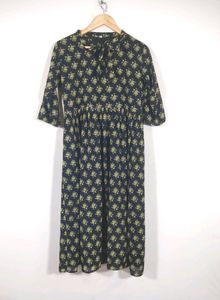 Navy Floral Print Midi Dress