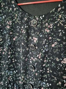 Floral Print Black Chiffon Dress
