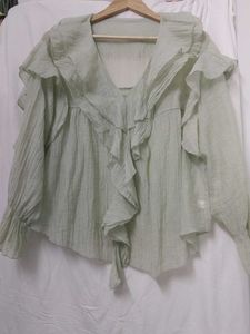 Light Green Ruffled V-Neck Top