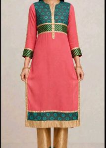 Beautiful Pink Kurti with Teal Embellishment