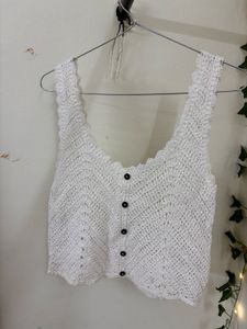 White Crochet Button-Up Crop Top