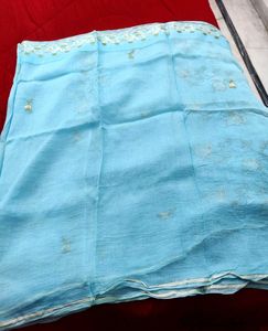 Sky Blue Embroidered Cotton Saree 🌸💙
