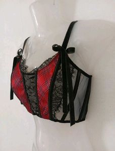 Goth Plaid Lace Corset Top