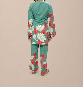 Green Floral Print Kurta Set jisora