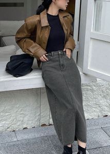 Gray Denim Maxi Skirt