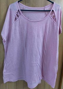 Chic Pink T-Shirt with Lattice Detail