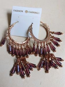Boho Hoop Earrings with Purple Beads