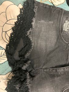 Superdry Black Denim Shorts with Lace Trim