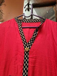 Pink Black Printed Long Kurta 3/4 Sleeve