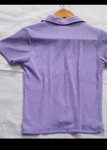 Purple Ribbed Collared Top