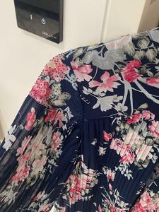 Navy Floral Pleated Top