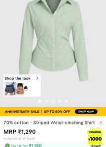 SAVANA 70% COTTON Striped Waist-cinching Shirt