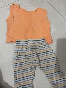 Baby Girls Orange Tank Top & Striped Pants Set