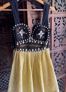 Embellished Black & Yellow Mini Dress