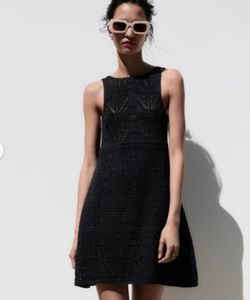 ZARA Chic Black Crochet Mini Dress