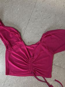 Hot Pink Ruched Crop Top