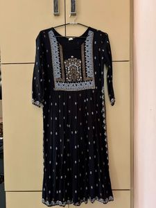 Black Printed Mirror Work A-line Kurta🖤 | Size S