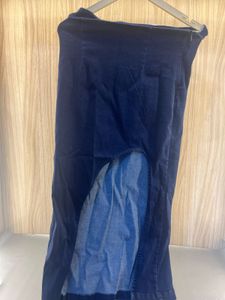 Dark Wash Denim Maxi Skirt with Slit