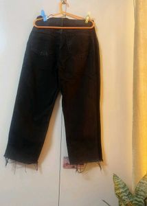 MANGO Black Wide Leg Distressed Jeans