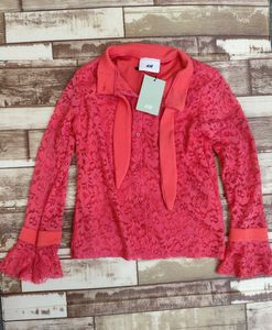 H&amp;M Chic Lace Coral Pink Top - XS/S