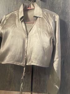 Satin Cropped Button-Up Shirt