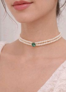 Pearl Choker with Green Stone(Free delivery)