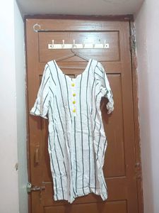 White Striped Kurta with Yellow Buttons