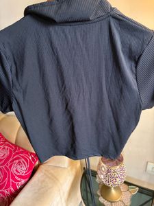 Black tie Ruched Collared Top