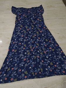 Navy Floral Print Midi Dress