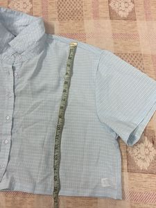 Light Blue Collared Crop Shirt