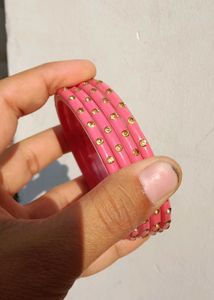 Chic Pink Bangles with Gold Embellishments