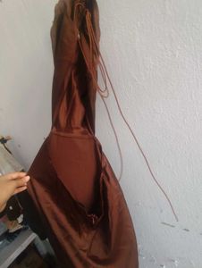 Satin Brown cowl backless Slip Dress