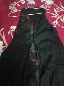 Sheer Chevron Pattern Button-Up Top