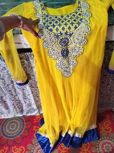 Bright Yellow Embroidered Anarkali Suit .With Dupa