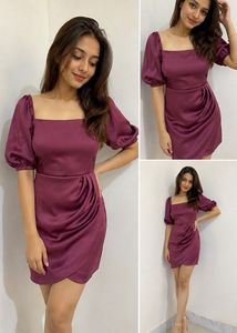 Chic Plum Puff Sleeve Mini Dress