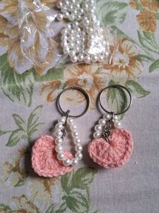 Crocheted Heart & Pearl Keychain Set
